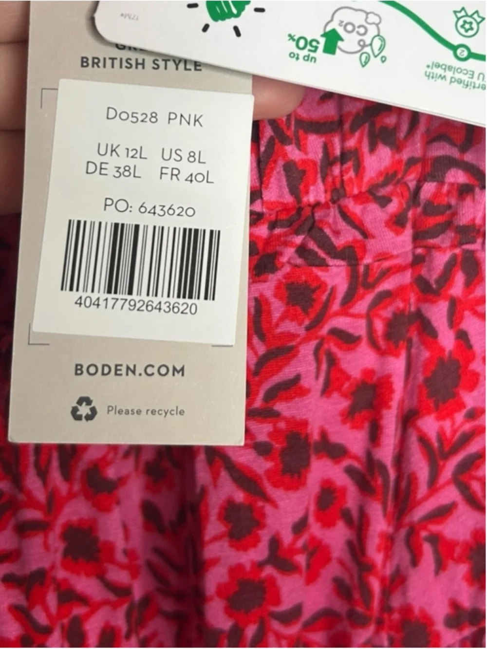 Boden Pink Red Yoke Detail Jersey Midi Dress in Gin Fizz Abstract Vine Size 8L - Picture 9 of 16